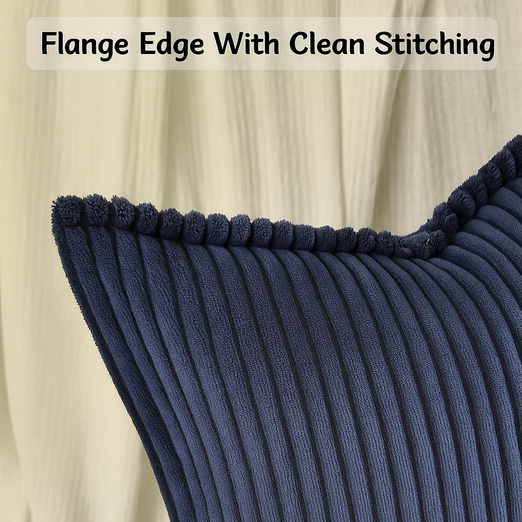 Corduroy Navy Blue Throw Pillow Covers – Set of 2