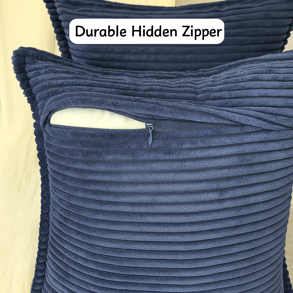 Corduroy Navy Blue Throw Pillow Covers – Set of 2
