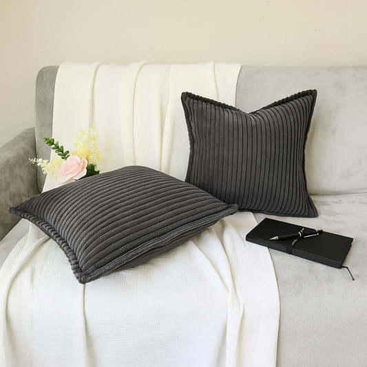 Corduroy Dark Gray Throw Pillow Covers – Set of 2