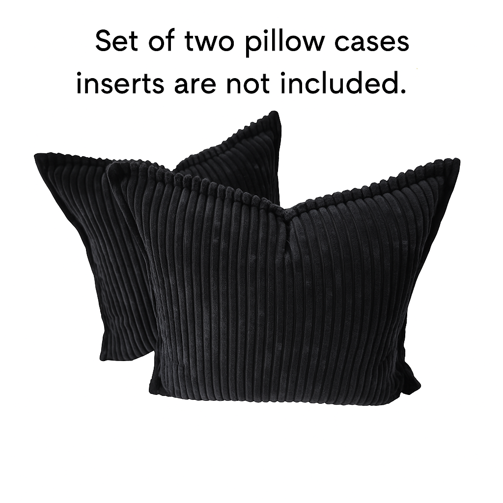 Corduroy Black Throw Pillow Covers – Set of 2