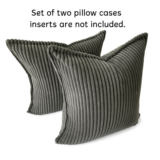 Corduroy Dark Gray Throw Pillow Covers – Set of 2 Pillowcases for Bedroom and Living room Decor