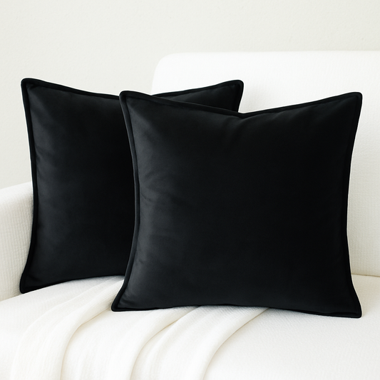 FSJfam Velvet Black Throw Pillow Covers – Set of 2 Pillowcases for Bedroom and Living room Decor