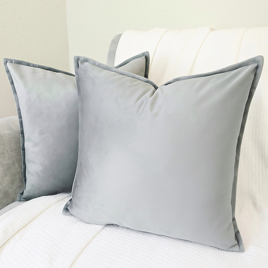 Velvet Light Gray Throw Pillow Covers – Set of 2