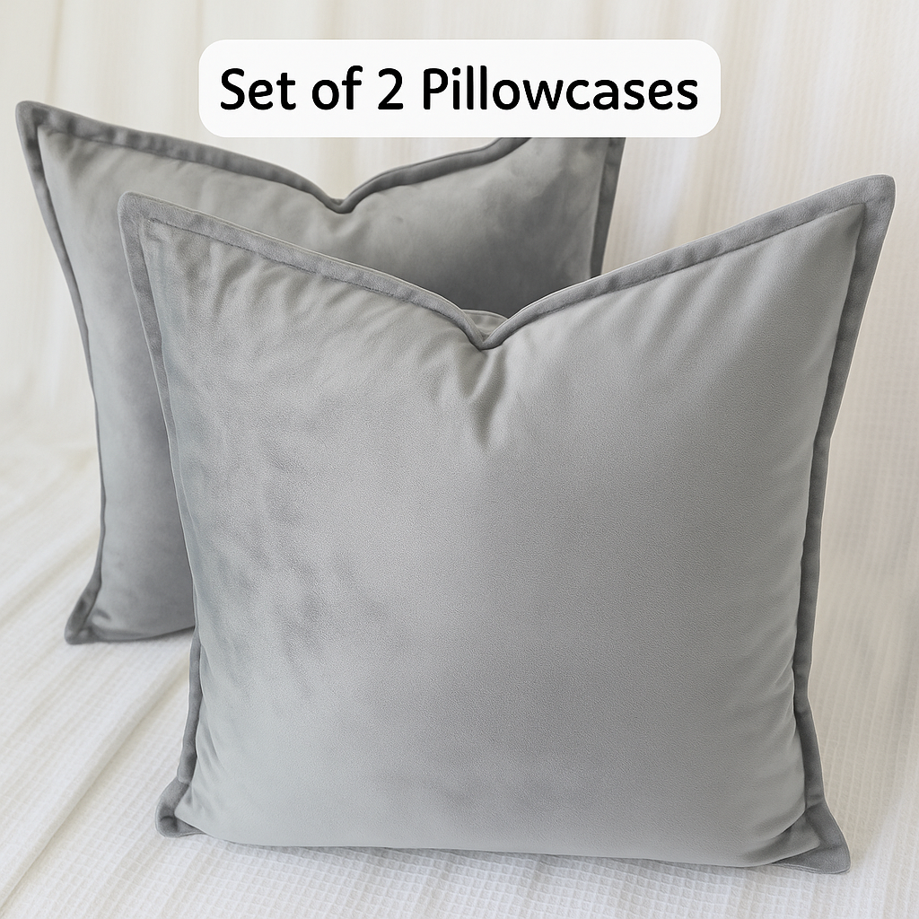 FSJfam Velvet Light Gray Throw Pillow Covers – Set of 2 Pillowcases for Bedroom and Living room Decor