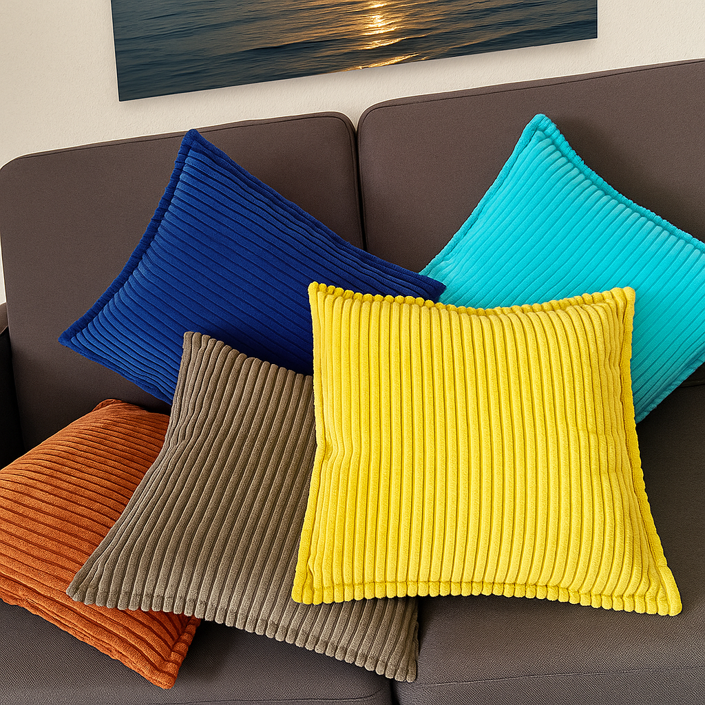 Corduroy Navy Blue Throw Pillow Covers – Set of 2