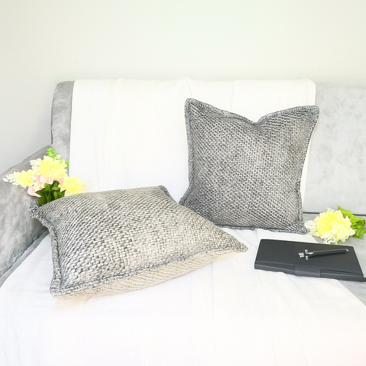 Modern Farmhouse set of 2 Chenille Throw Pillowcases