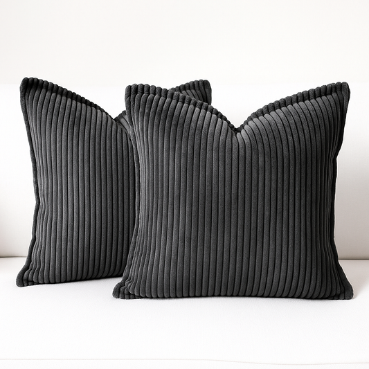 Corduroy Dark Gray Throw Pillow Covers – Set of 2