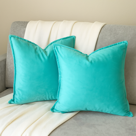 Velvet Light Blue Throw Pillow Covers – Set of 2