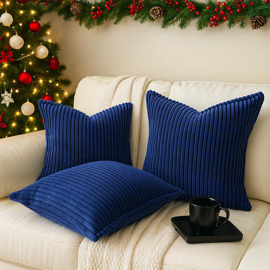 FSJfam Corduroy Midnight Blue Throw Pillow Covers – Set of 2 Pillowcases for Bedroom and Living room Decor
