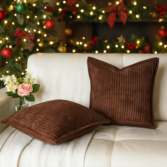 Corduroy Dark Brown Throw Pillow Covers – Set of 2 Pillowcases for Bedroom and Living room Decor